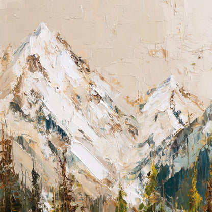 Hand-Painted Impasto Snow-Capped Mountain Wall Art – Textured Mountain Painting