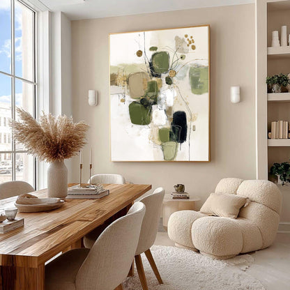 Green and Gold – Sage and Green Abstract Minimalist Wall Art | Textured Painting, view 3