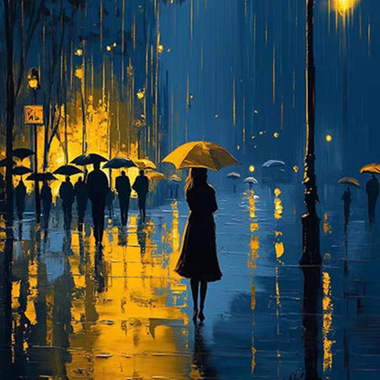 Romantic Rainy Night – Street Scene City Architecture Wall Art | Oil Painting, view 4