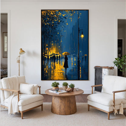 Street Scene City Architecture Wall Art – Romantic Rainy Night