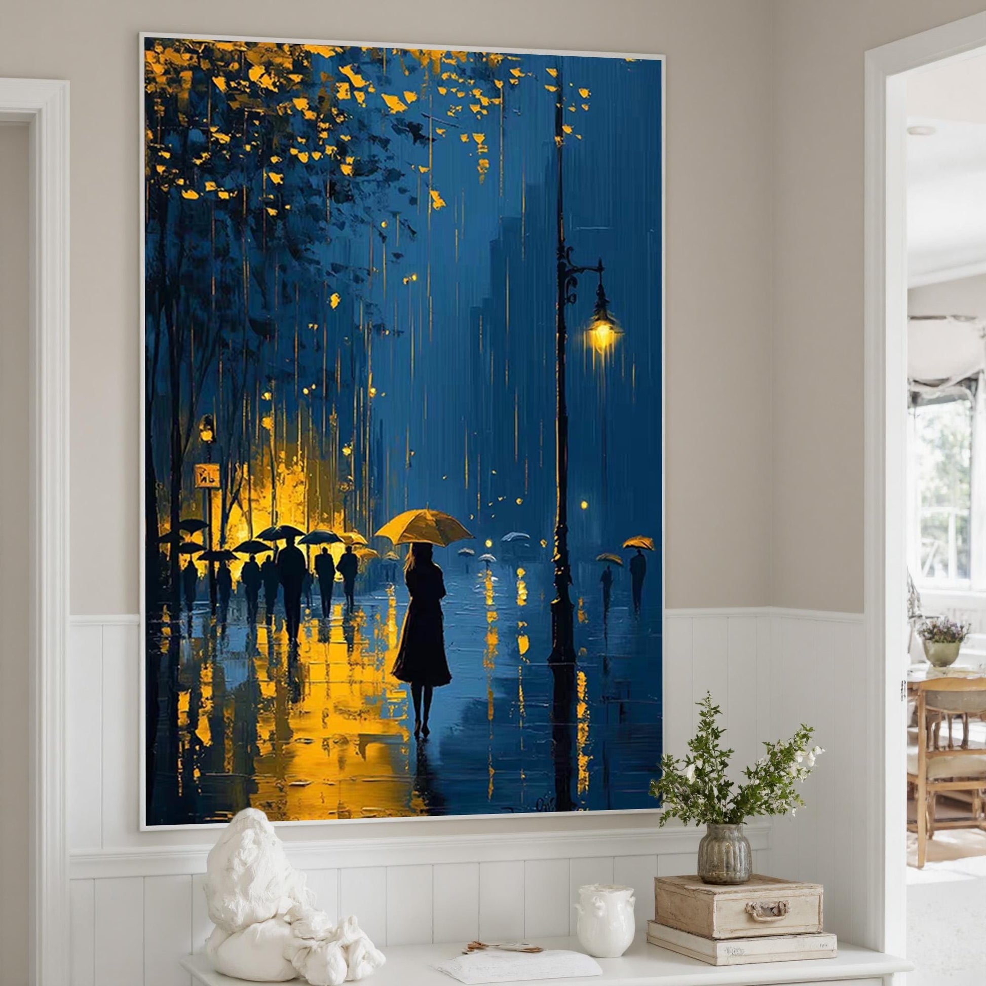 Romantic Rainy Night – Street Scene City Architecture Wall Art | Oil Painting, view 3