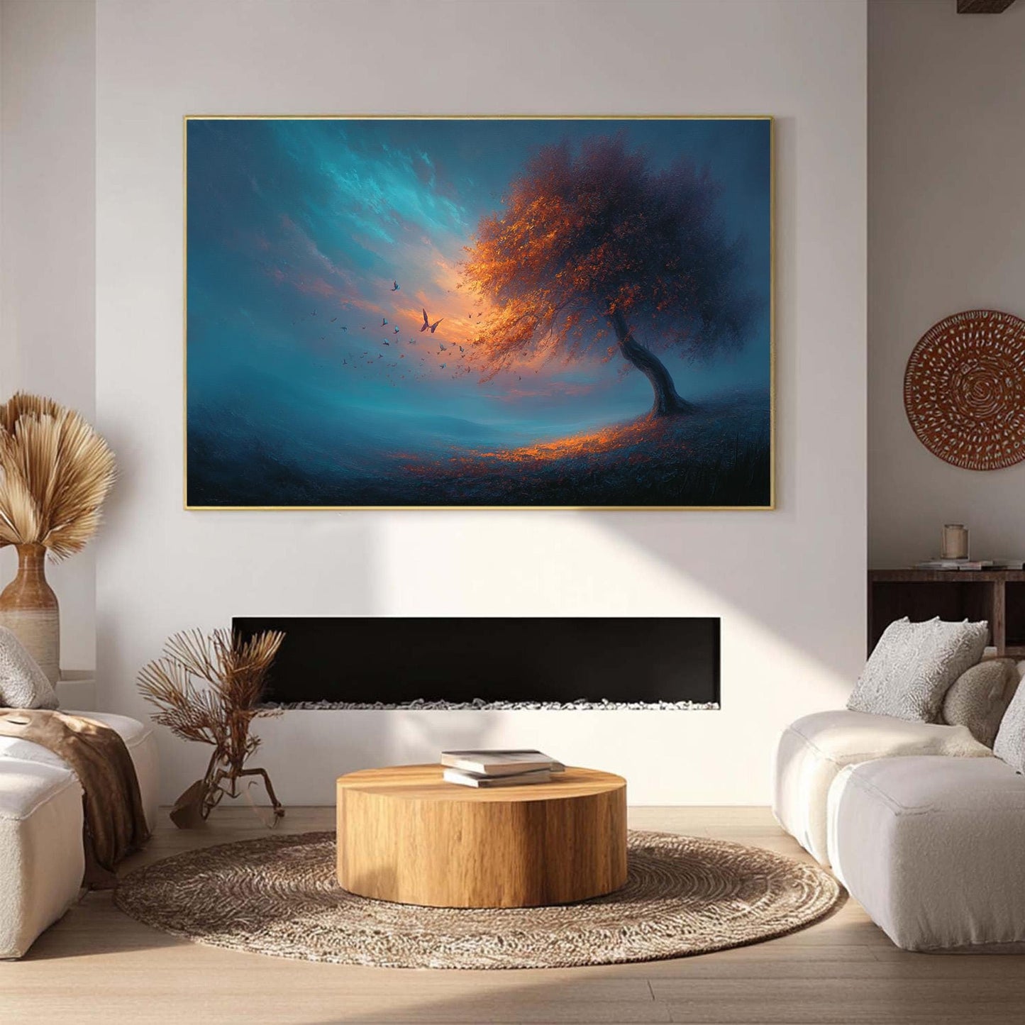 Surreal Butterfly Tree Animal Wall Art – Teal and Orange Textured Painting