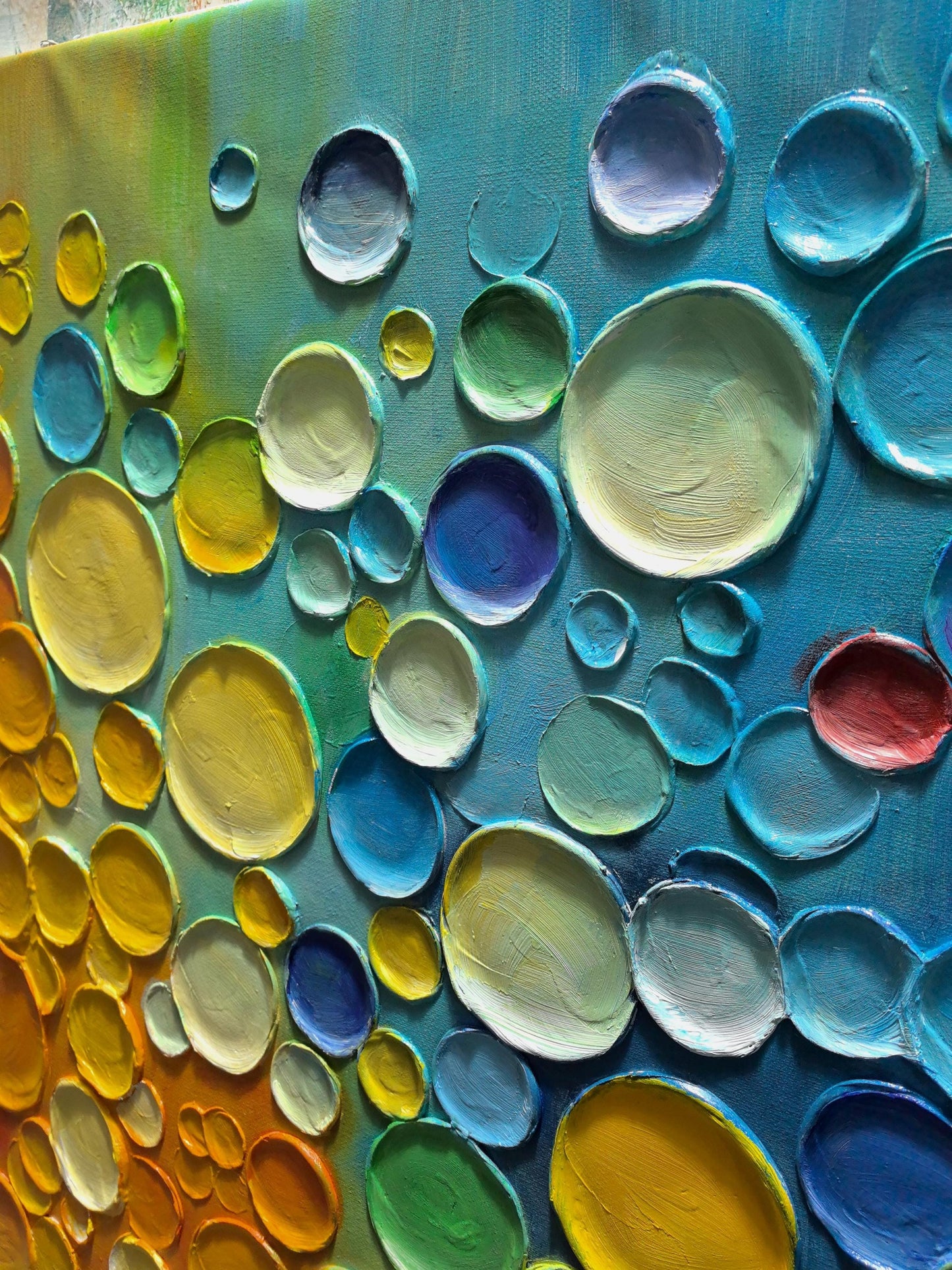 Colorful Impasto Abstract Wall Art – Hand-Painted Multicolor Circles