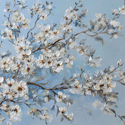 Blue and White Impasto Cherry Blossom Floral Wall Art