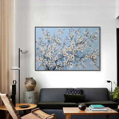 Blue and White Impasto Cherry Blossom Floral Wall Art