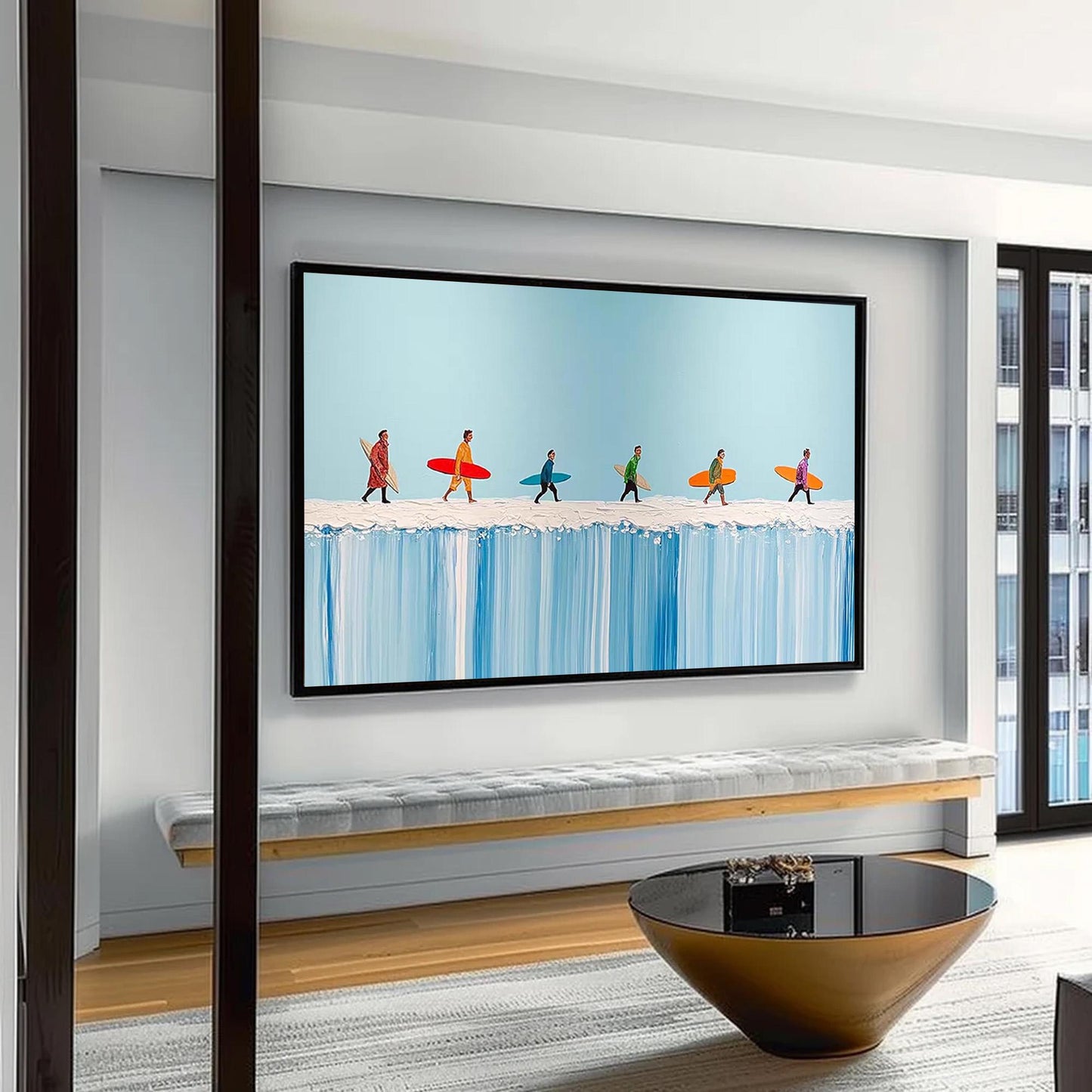 Vibrant Surfers – Colorful Beach Seascape Wall Art | Oil Painting, view 3