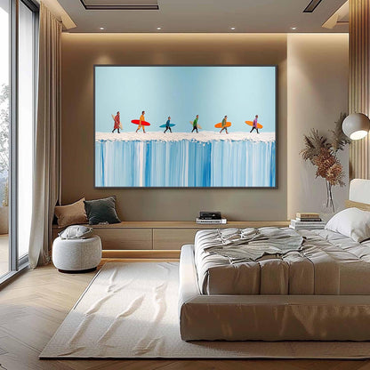 Colorful Coastal Beach Seascape Wall Art – Vibrant Surfers