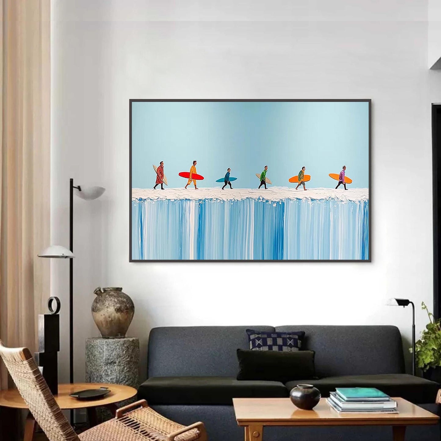 Colorful Coastal Beach Seascape Wall Art – Vibrant Surfers