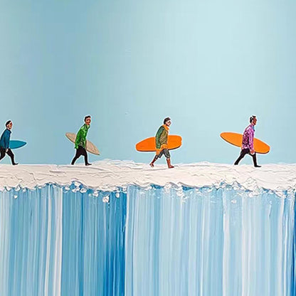 Colorful Coastal Beach Seascape Wall Art – Vibrant Surfers