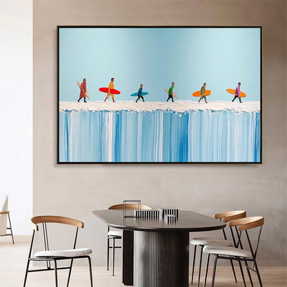 Vibrant Surfers – Colorful Beach Seascape Wall Art | Oil Painting, view 4