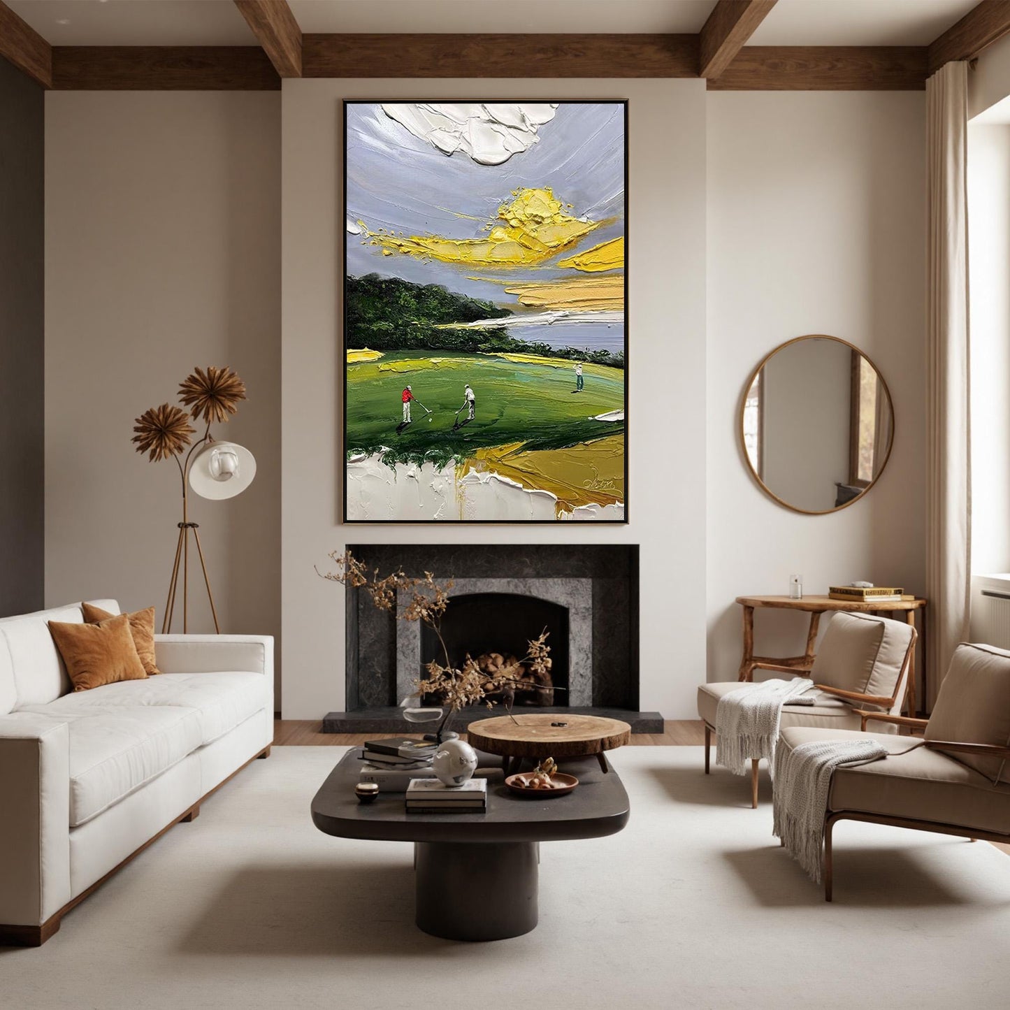 Impasto Golf Course Figure Portrait Wall Art – Textured Sports Painting