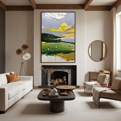 Impasto Golf Course Figure Portrait Wall Art – Textured Sports Painting