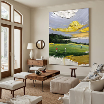 Impasto Golf Course Painting, Textured Sports Art, Man Cave Decor – Figurative Figure Portrait Wall Art | Impasto Painting, v
