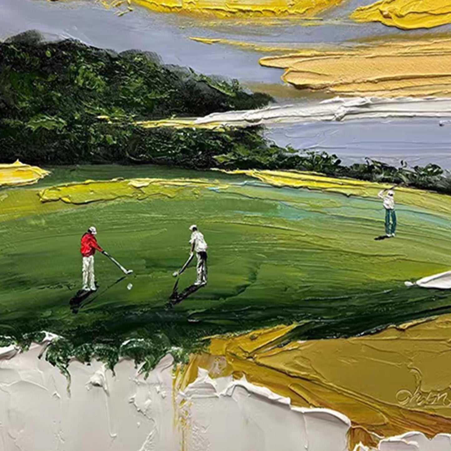 Impasto Golf Course Figure Portrait Wall Art – Textured Sports Painting