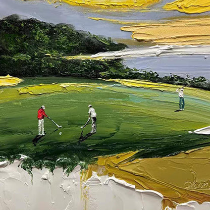 Impasto Golf Course Figure Portrait Wall Art – Textured Sports Painting