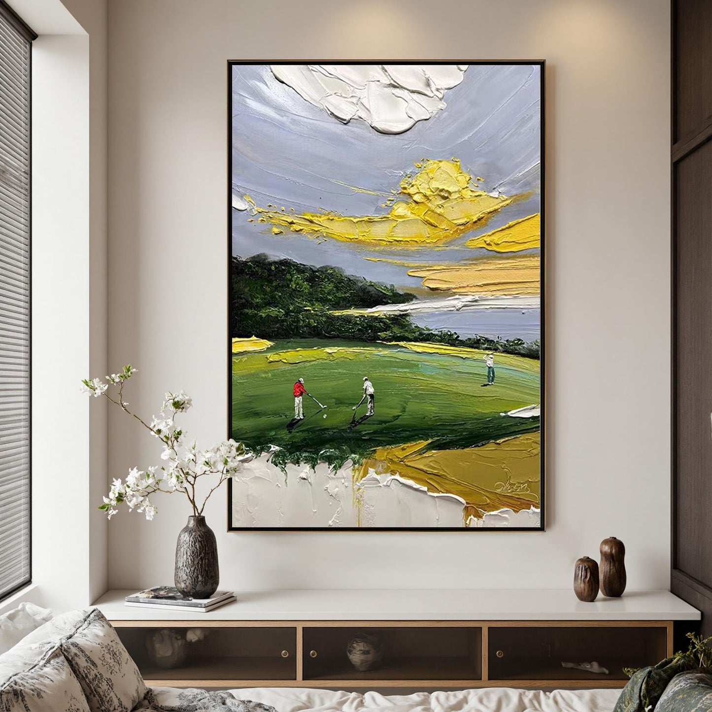 Impasto Golf Course Painting, Textured Sports Art, Man Cave Decor – Figurative Figure Portrait Wall Art | Impasto Painting, v
