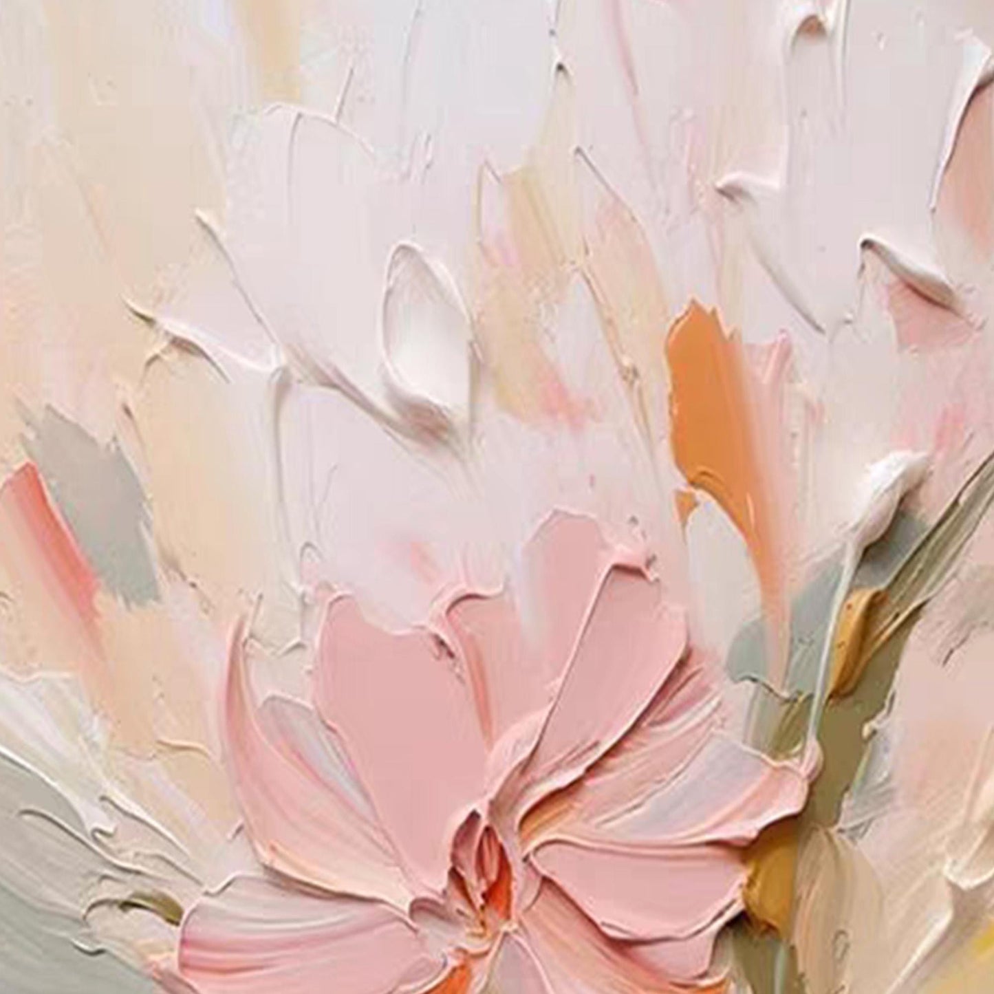 Textured Floral Wall Art – Textured Floral Oil Painting, Soft Pastel Botanical Artwork, Ready to Hang