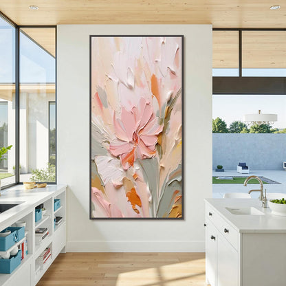 Textured Floral Wall Art – Textured Floral Oil Painting, Soft Pastel Botanical Artwork, Ready to Hang