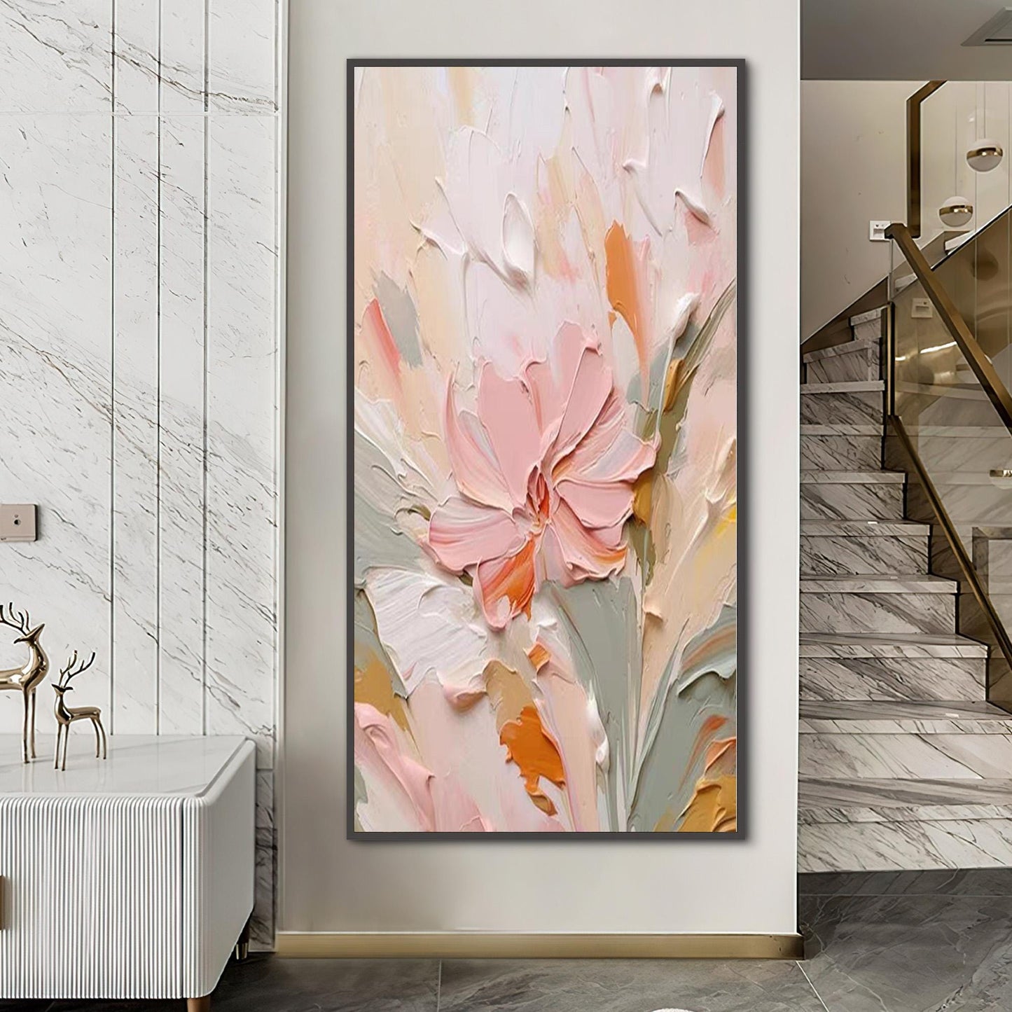 Textured Floral Oil Painting, Soft Pastel Botanical Artwork, Ready to Hang – Floral Wall Art | Textured Oil Painting, view 4