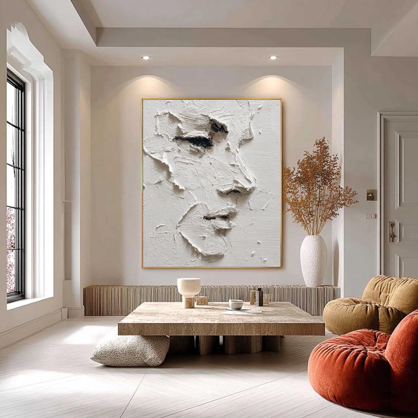 White Wabi-Sabi Impasto Figure Portrait Wall Art