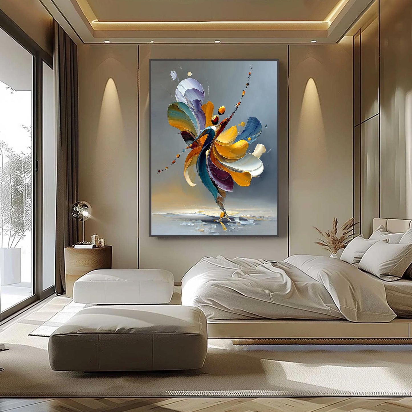 Abstract Couple Figure Portrait Wall Art – Dancer Oil Painting
