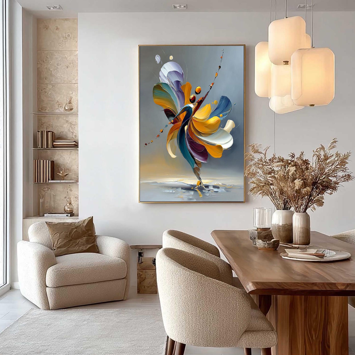 Abstract Couple Figure Portrait Wall Art – Dancer Oil Painting