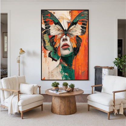Green and Orange Abstract Textured Butterfly Animal Wall Art