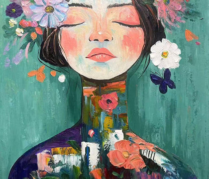 Orange and Yellow Boho Figure Portrait Wall Art – Fantasy Portrait Painting, Woman with