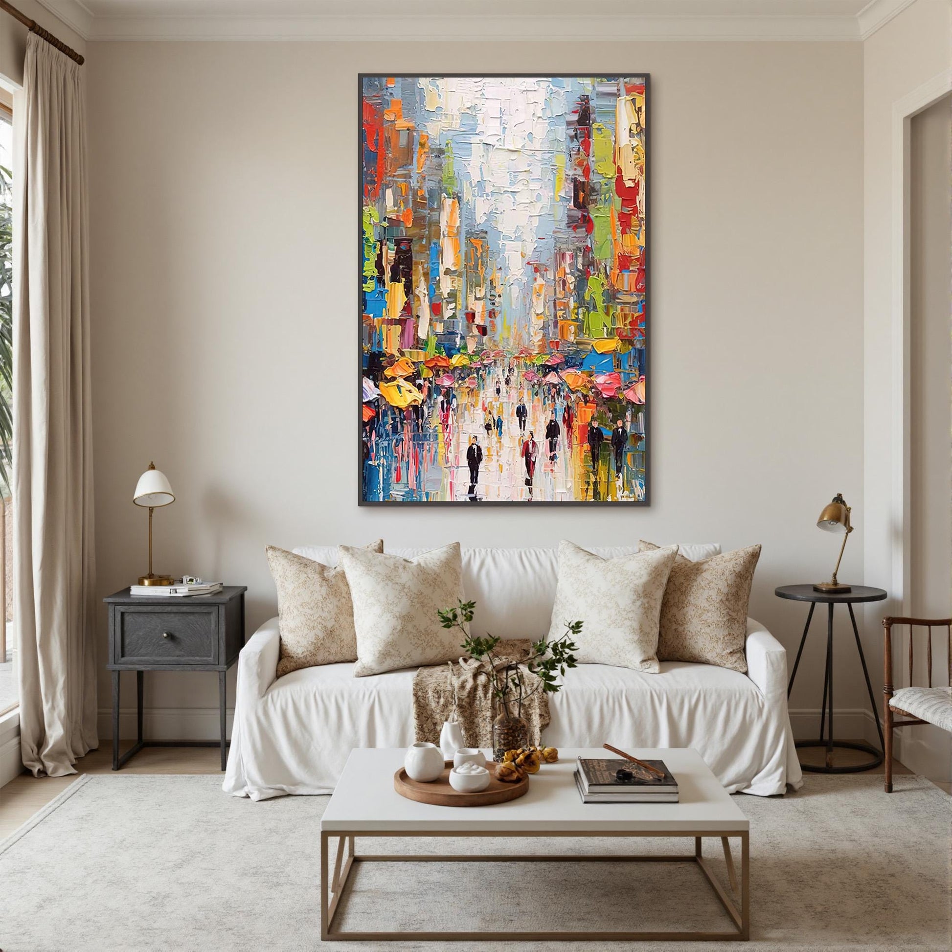 Large – Colorful Cityscape City Architecture Wall Art | Abstract Palette Knife Painting, view 4