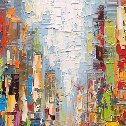 Colorful Abstract City Architecture Wall Art – Large Rainy Day Cityscape Painting