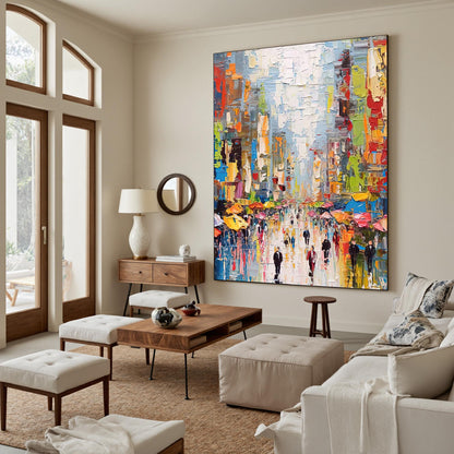 Large – Colorful Cityscape City Architecture Wall Art | Abstract Palette Knife Painting, view 3