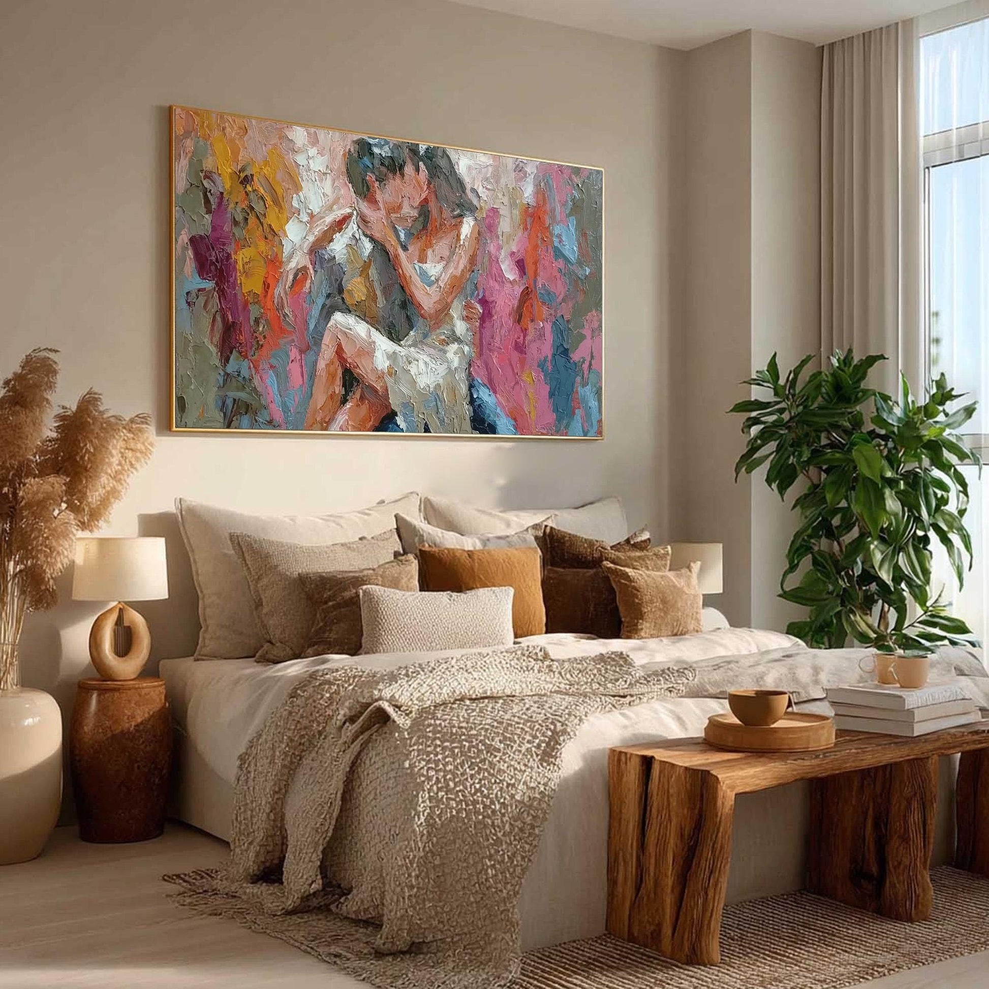 Romantic – Colorful Couple Figure Portrait Wall Art | Abstract Oil Painting, view 2