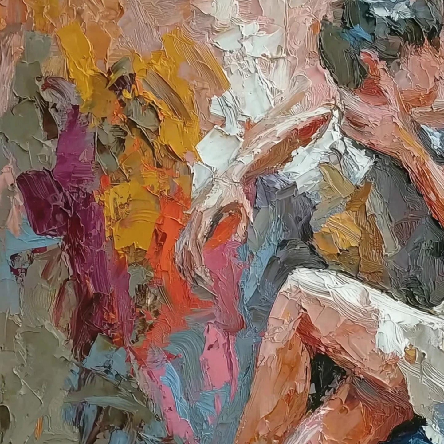 Romantic – Colorful Couple Figure Portrait Wall Art | Abstract Oil Painting, view 4