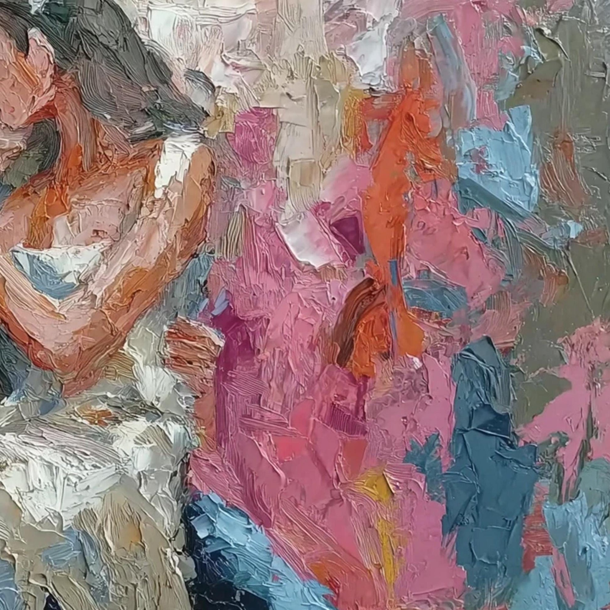 Romantic – Colorful Couple Figure Portrait Wall Art | Abstract Oil Painting, view 5