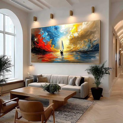 Vibrant Sailboat – Colorful Sailboat Seascape Wall Art | Oil Painting, view 3