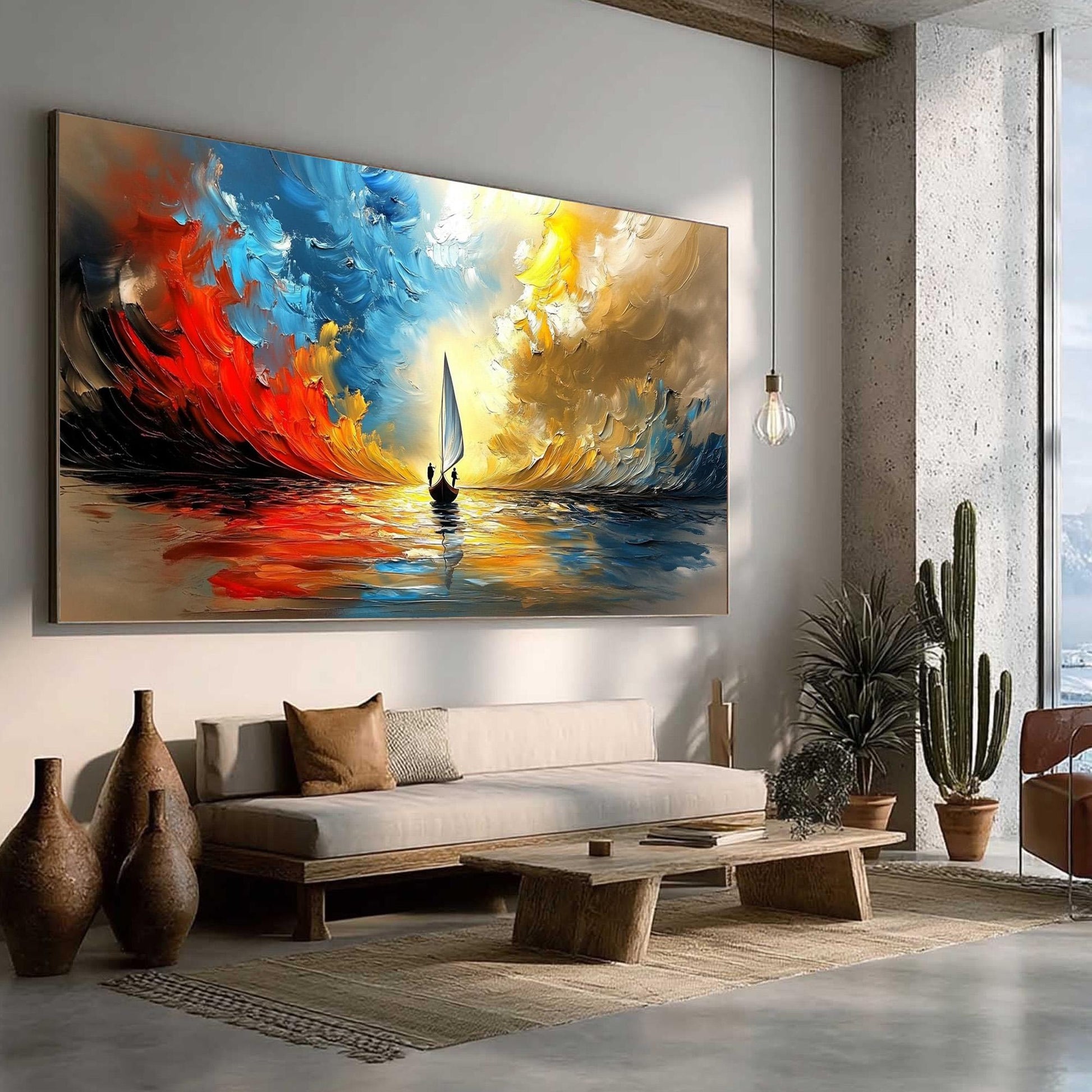 Vibrant Sailboat – Colorful Sailboat Seascape Wall Art | Oil Painting, view 2