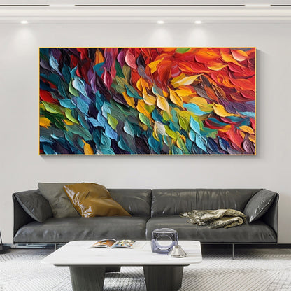 Colorful Feathers Oil Painting on Canvas, Abstract Wall Decor – Colorful Bird Animal Wall Art | Abstract Oil Painting, view 1