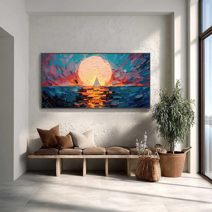 Sunset Sailboat Painting – Sailboat Abstract Wall Art | Impasto Oil Painting, view 1