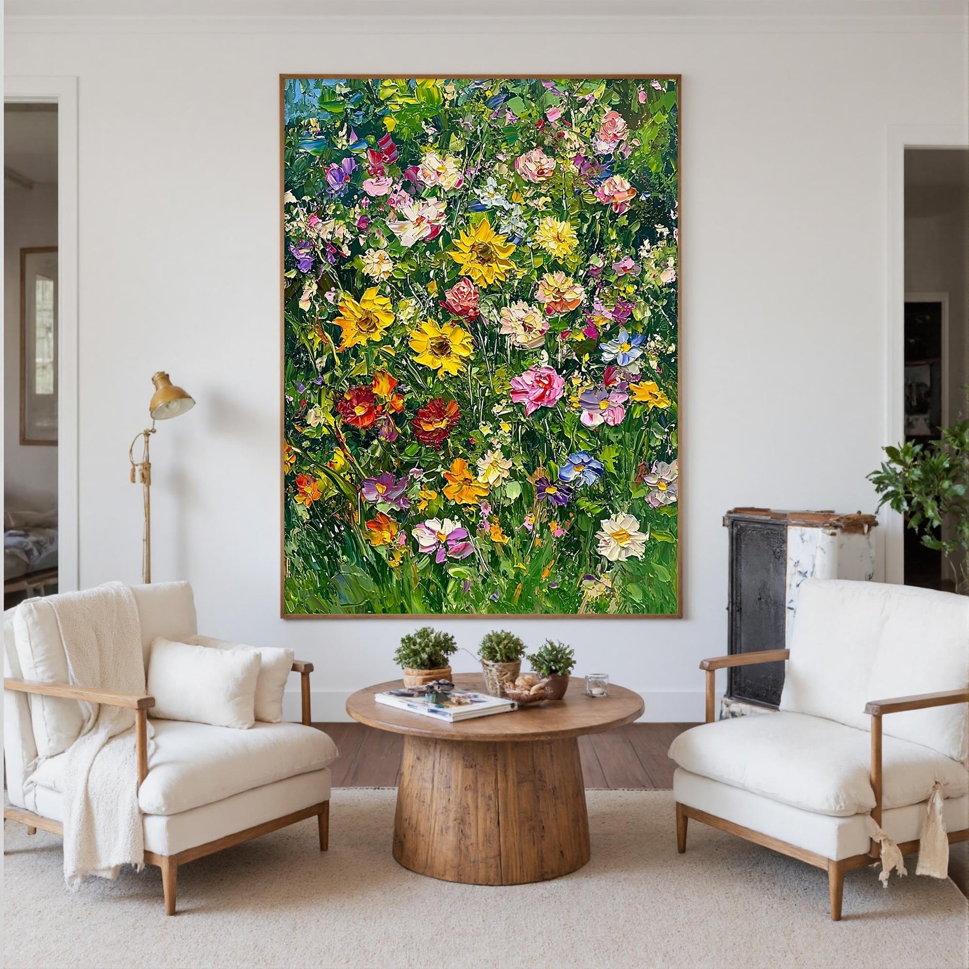 Original – Green and Yellow Floral Wall Art | Impasto Hand-Painted Oil Painting, view 1