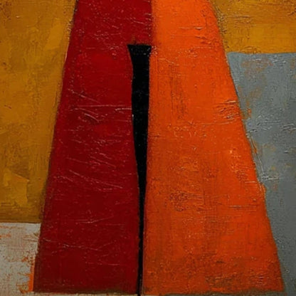 Abstract Oil Painting, Elegant Woman Red Orange Dress, Textured Wall Art Decor – Orange and Red Figurative Figure Portrait Wa