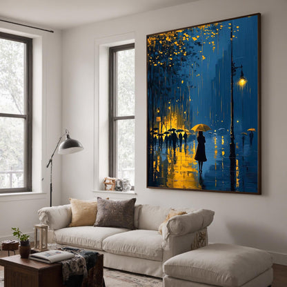 Romantic Rainy Night – Street Scene City Architecture Wall Art | Oil Painting, view 2