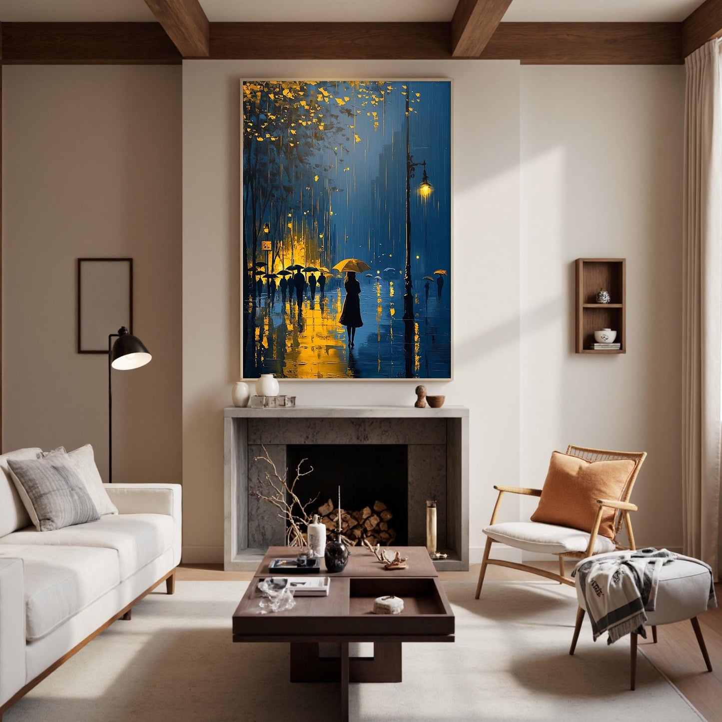Street Scene City Architecture Wall Art – Romantic Rainy Night