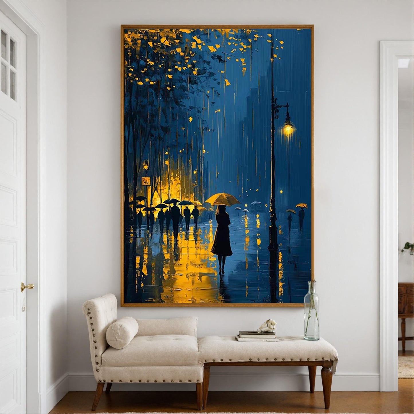 Street Scene City Architecture Wall Art – Romantic Rainy Night