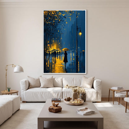 Street Scene City Architecture Wall Art – Romantic Rainy Night