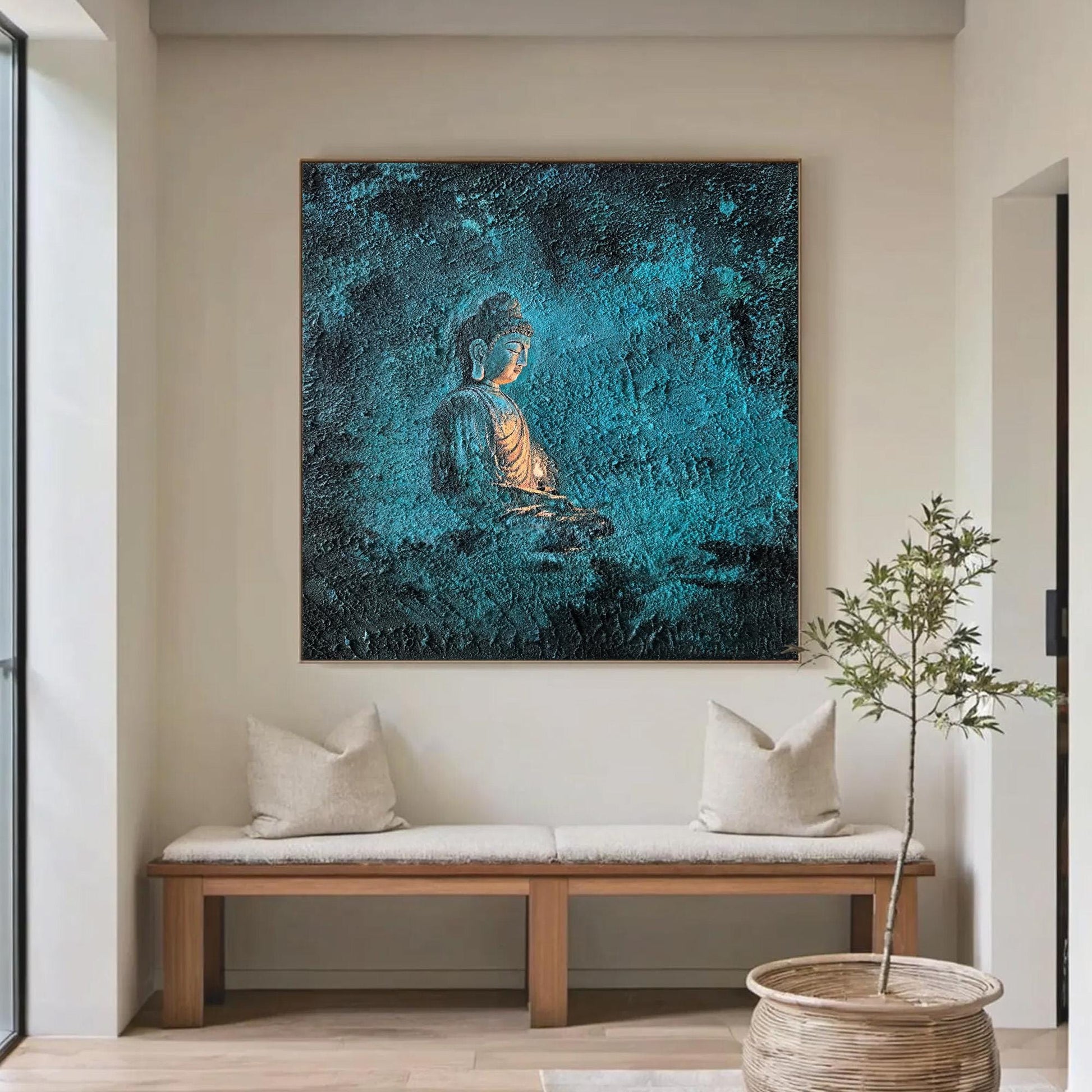 Textured Buddha Oil Painting, Deep Blue Abstract Spiritual Art – Blue Abstract Wall Art | Textured Oil Painting, view 4