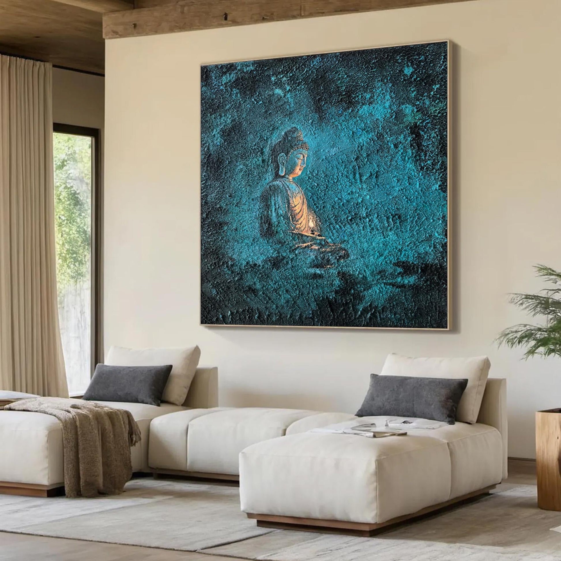 Textured Buddha Oil Painting, Deep Blue Abstract Spiritual Art – Blue Abstract Wall Art | Textured Oil Painting, view 3