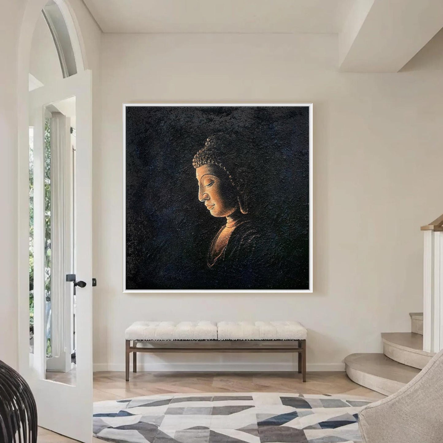 Textured Black Buddha Oil Painting – 3D Texture Wall Art