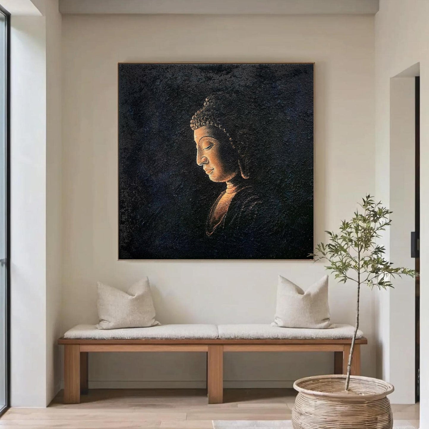 Textured Black Buddha Oil Painting, Tranquil Asian Wall Art – Black Abstract 3D Texture Wall Art | Textured Oil Painting, vie