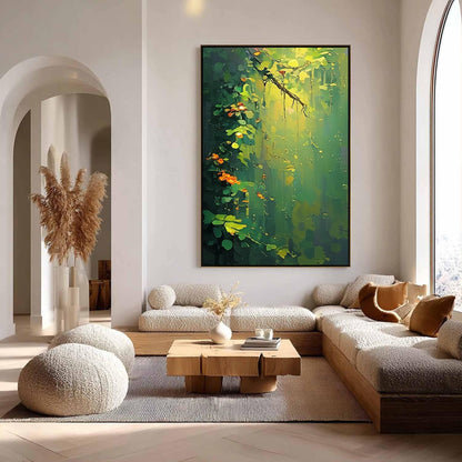 Lush Green – Green and Orange Floral Wall Art | Abstract Oil Painting, view 1