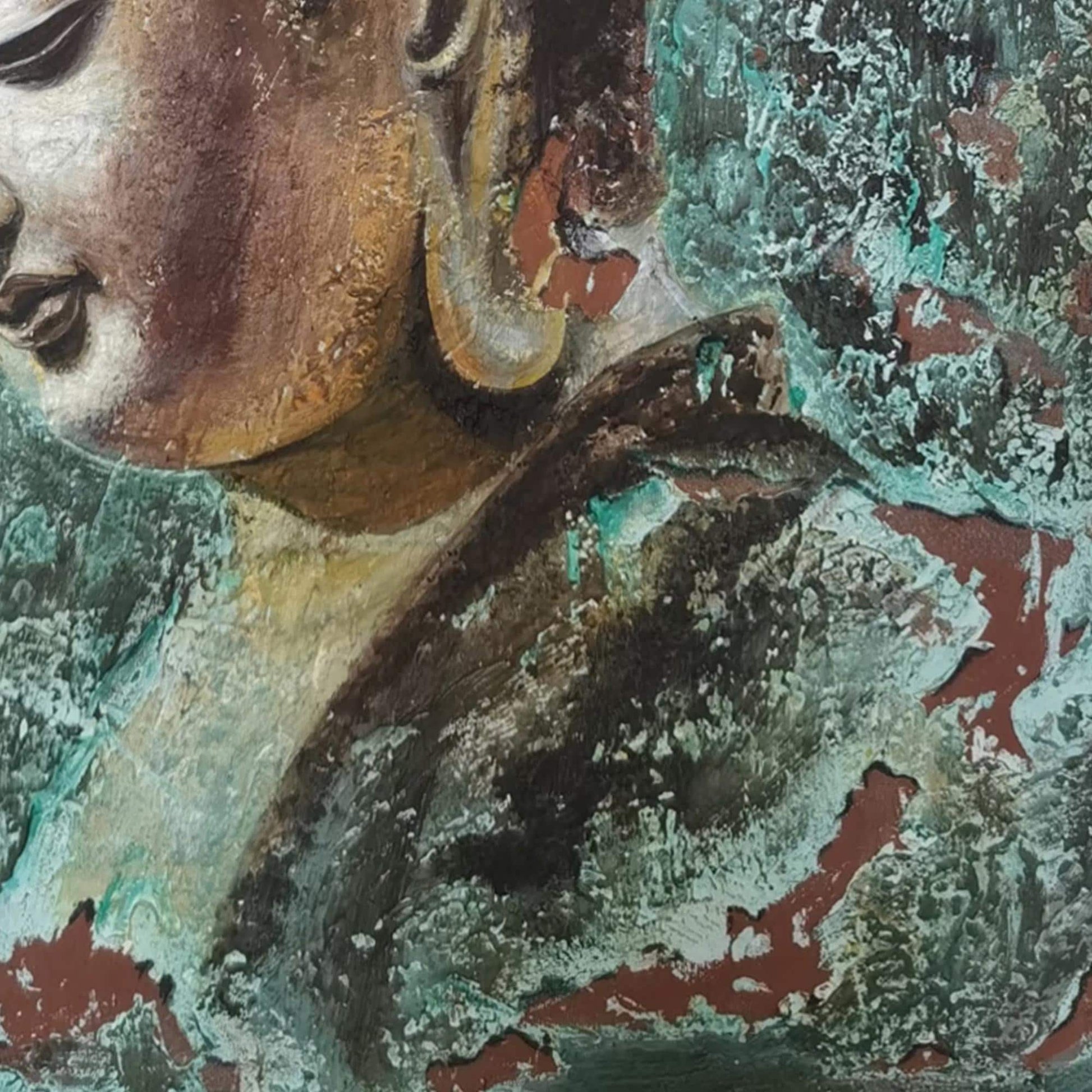 Textured Buddha Oil Painting, Serene Meditation Wall Art, Tranquil Spiritual Artwork – Black Abstract 3D Texture Wall Art | T
